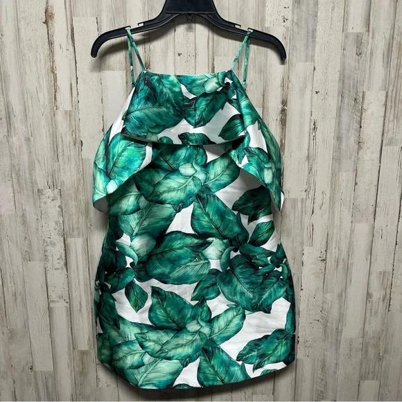 Ark & Co Hot Green and White Tropical Leaf Mini Dress Size Large - Picture 1 of 6